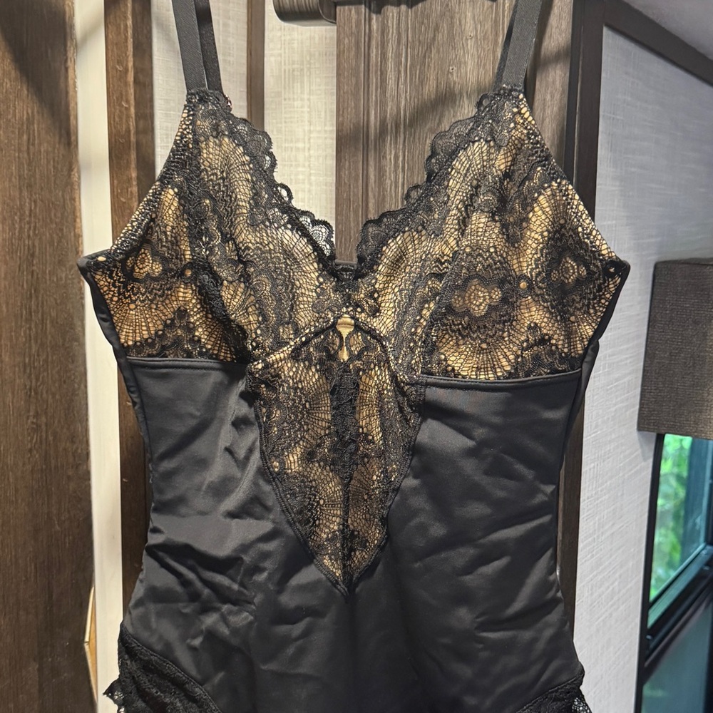 Black Lace Chemise with Satin Finish